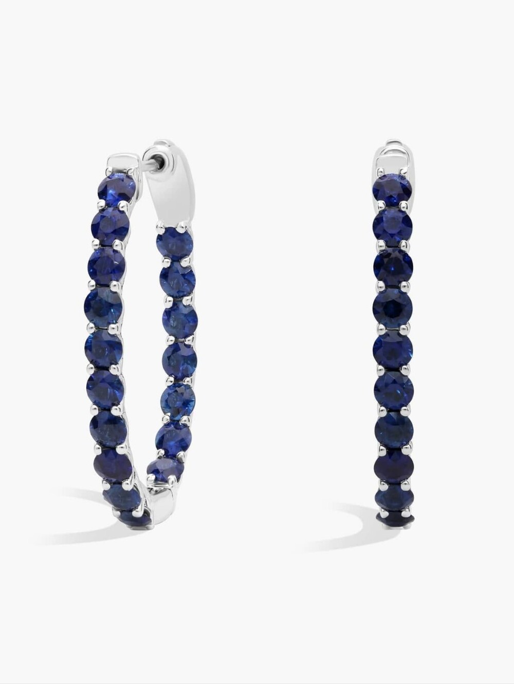 Natural Sapphire Hoop Earrings, 925 Sterling Silver